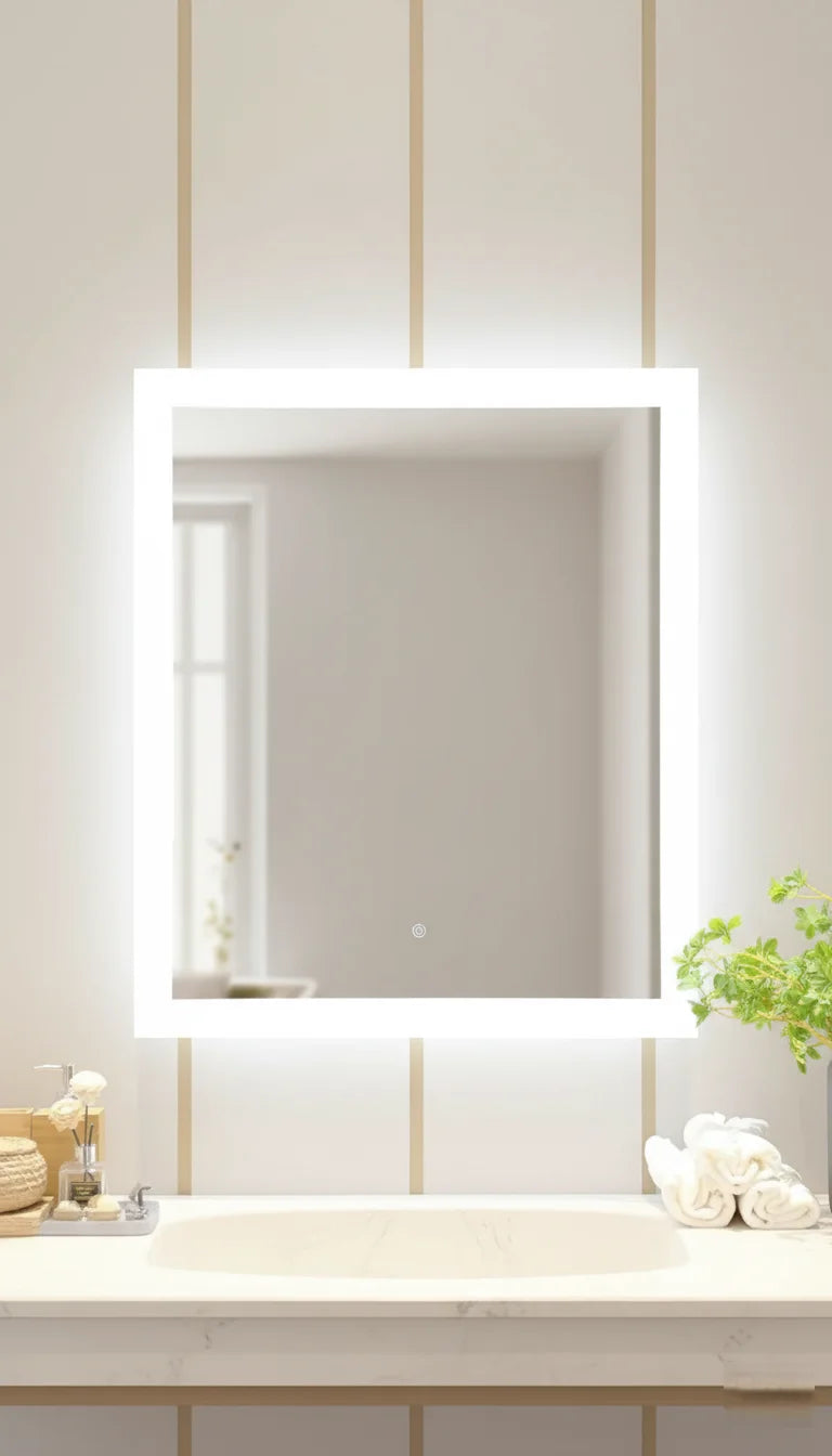 Sparkle Decors HD LED Bathroom Mirror with Touch Sensor & Demister Pad – 70x50cm Rectangular Illuminated Wall Mirror
